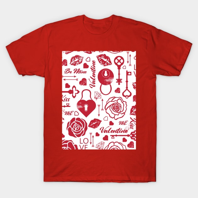 Kitsch Valentine | red and white | love pattern T-Shirt by RenattaZare